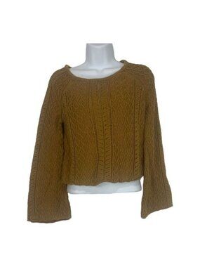 Forever 21 Mustard Yellow Small Knit Sweater Women’s Long Bell Sleeves Patterned